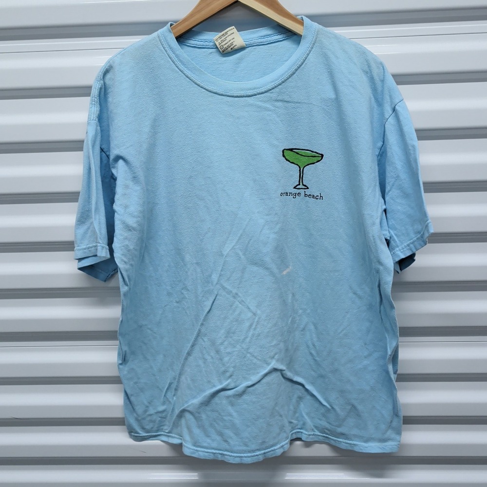 Comfort Colors T-Shirt Large Womens Blue Orange Beach Group Therapy Graphic Tee — photo 2